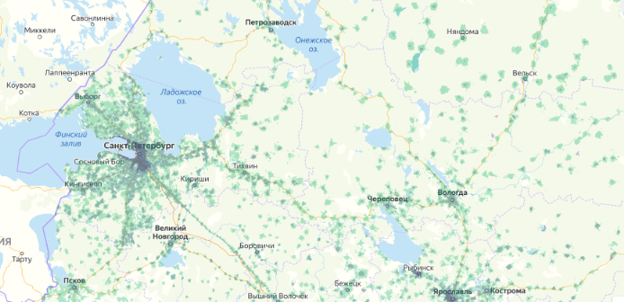 Зона покрытия МТС на карте Лосино-Петровский 
